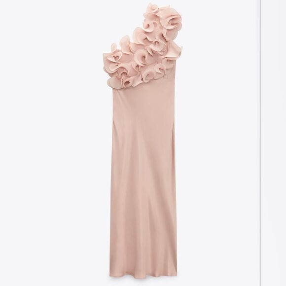 ZARA RUFFLED SATIN EFFECT DRESS LIGHT PINK - Picture 15 of 16